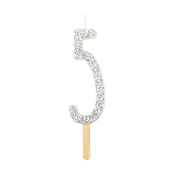 Number Candle - 5 - Glitter Silver